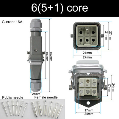 HDC-HA stačiakampė didelės apkrovos jungtis 10A 16A 4 5 6 8 Pin Core Aviation vandeniui atsparus pramoninis kištukinis lizdas