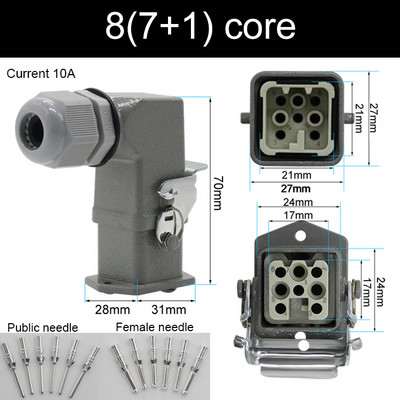 HDC-HA stačiakampė didelės apkrovos jungtis 10A 16A 4 5 6 8 Pin Core Aviation vandeniui atsparus pramoninis kištukinis lizdas