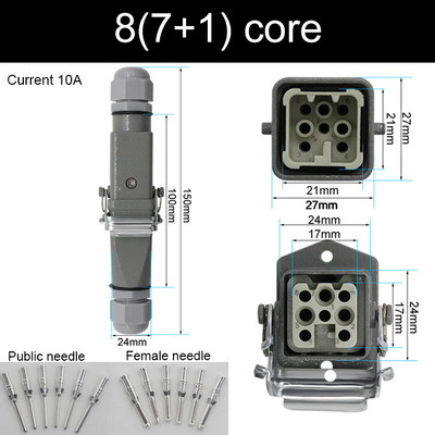 HDC-HA stačiakampė didelės apkrovos jungtis 10A 16A 4 5 6 8 Pin Core Aviation vandeniui atsparus pramoninis kištukinis lizdas