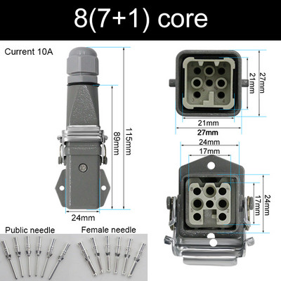 HDC-HA stačiakampė didelės apkrovos jungtis 10A 16A 4 5 6 8 Pin Core Aviation vandeniui atsparus pramoninis kištukinis lizdas