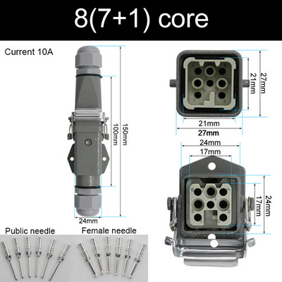 HDC-HA stačiakampė didelės apkrovos jungtis 10A 16A 4 5 6 8 Pin Core Aviation vandeniui atsparus pramoninis kištukinis lizdas