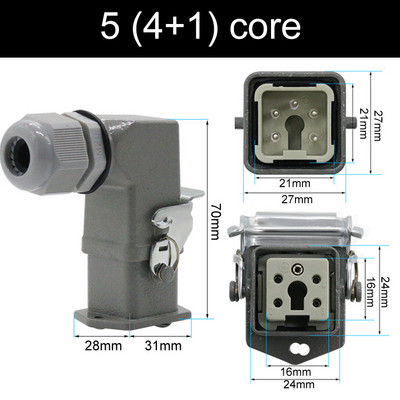 HDC-HA stačiakampė didelės apkrovos jungtis 10A 16A 4 5 6 8 Pin Core Aviation vandeniui atsparus pramoninis kištukinis lizdas