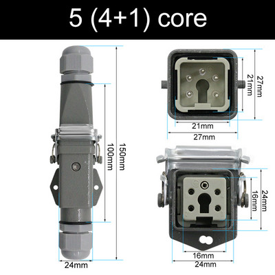 HDC-HA stačiakampė didelės apkrovos jungtis 10A 16A 4 5 6 8 Pin Core Aviation vandeniui atsparus pramoninis kištukinis lizdas