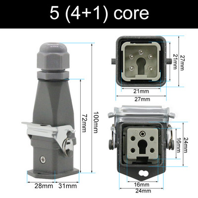 HDC-HA stačiakampė didelės apkrovos jungtis 10A 16A 4 5 6 8 Pin Core Aviation vandeniui atsparus pramoninis kištukinis lizdas