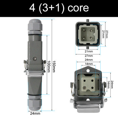 HDC-HA stačiakampė didelės apkrovos jungtis 10A 16A 4 5 6 8 Pin Core Aviation vandeniui atsparus pramoninis kištukinis lizdas