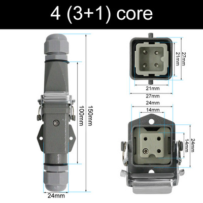 HDC-HA stačiakampė didelės apkrovos jungtis 10A 16A 4 5 6 8 Pin Core Aviation vandeniui atsparus pramoninis kištukinis lizdas