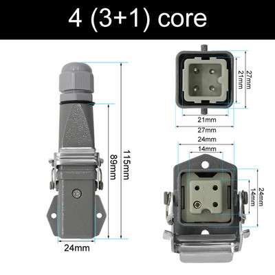 HDC-HA stačiakampė didelės apkrovos jungtis 10A 16A 4 5 6 8 Pin Core Aviation vandeniui atsparus pramoninis kištukinis lizdas