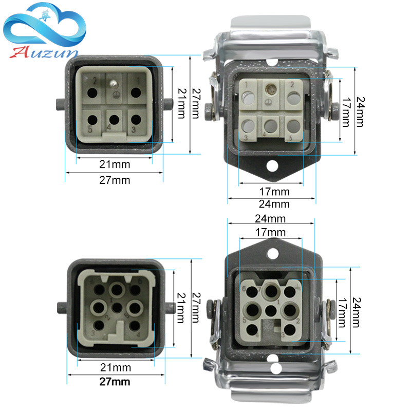 HDC-HA stačiakampė didelės apkrovos jungtis 10A 16A 4 5 6 8 Pin Core Aviation vandeniui atsparus pramoninis kištukinis lizdas