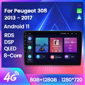Android 11 autórádió Peugeot 308 T9 308S 2 DIN 2013-2017-hez 8 magos GPS WiFi+4G járműlejátszó Carplay+Auto DSP RDS