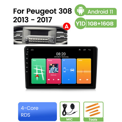 Android 11 autórádió Peugeot 308 T9 308S 2 DIN 2013-2017-hez 8 magos GPS WiFi+4G járműlejátszó Carplay+Auto DSP RDS