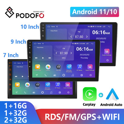 Podofo Android 11 Автомобилно радио Авторадио 32G 2 Din 7"/9"/10" Универсален WIFI GPS Автомобилен аудио мултимедиен плейър за Nissan Toyota Kia