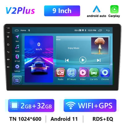 Podofo Android 11 Autoradio Auto Radio 32G 2 Din 7"/9"/10" Universal WIFI GPS Car Audio Multimedia Player pentru Nissan Toyota Kia