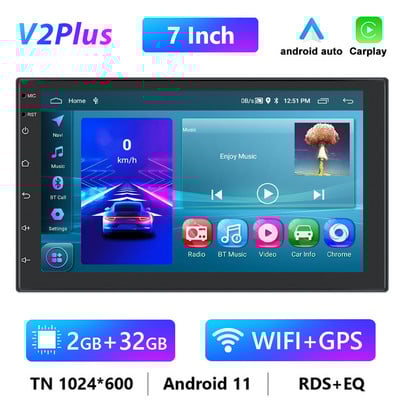 Podofo Android 11 Autoradio Auto Radio 32G 2 Din 7"/9"/10" Universal WIFI GPS Car Audio Multimedia Player pentru Nissan Toyota Kia