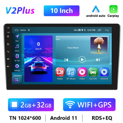 Podofo Android 11 Autoradio Auto Radio 32G 2 Din 7"/9"/10" Universal WIFI GPS Car Audio Multimedia Player pentru Nissan Toyota Kia