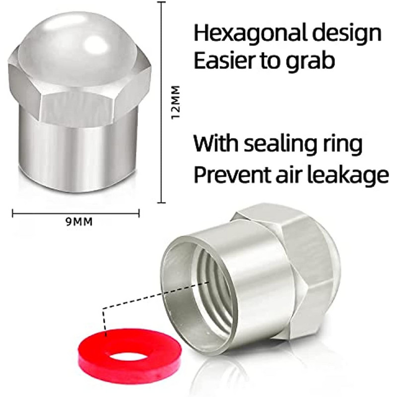 10/20/50 vnt chromo padangų vožtuvo koto dangteliai, nerūdijantis plastikas su guminiu sandarikliu Universalūs automobilių motociklų vožtuvo koto dangteliai