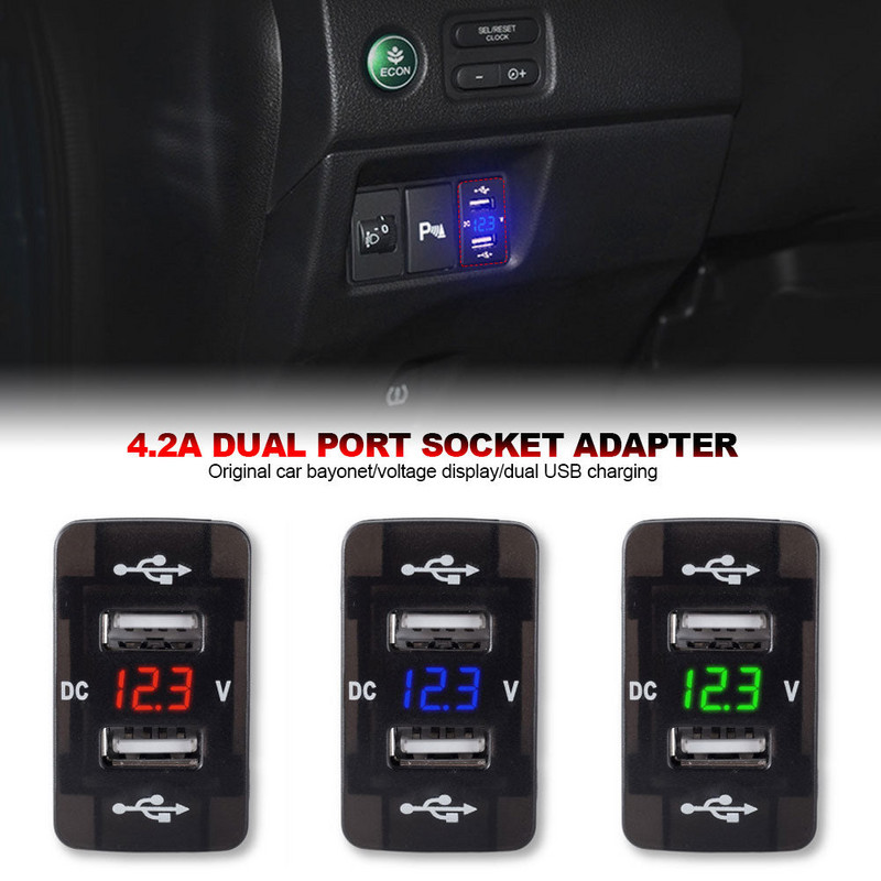 4.2A Dual Port Toma Fast Phone 12V 24V Incarcator cu LED Voltmetru Auto USB incorporat Incarcator adaptor priza pentru Honda Crv CB500X