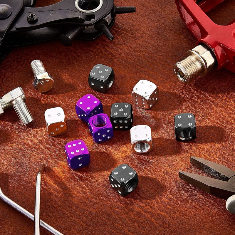 4Pcs Dice Style Kapice ventila za gume za automobile Motocikli Bicikli Kapice za bradavice od aluminijske legure Ventil za zrak u gumama Kapice kotača otporne na prašinu