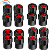 4 bucăți/set Capace de supapă cu logo craniu roșu Accesorii pentru roți de mașină Capac pentru tijă Auto Styling Din aliaj de aluminiu Capace pentru jante pentru anvelope