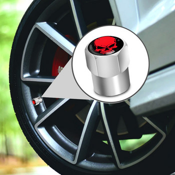 4 τεμάχια/Σετ Κόκκινο λογότυπο κρανίου Καπάκια βαλβίδας Ελαστικά τροχών αυτοκινήτου Αξεσουάρ Κάλυμμα στελέχους Auto Styling Κάλυμμα στελέχους αλουμινίου Tyre