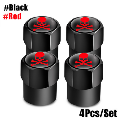 4 bucăți/set Capace de supapă cu logo craniu roșu Accesorii pentru roți de mașină Capac pentru tijă Auto Styling Din aliaj de aluminiu Capace pentru jante pentru anvelope