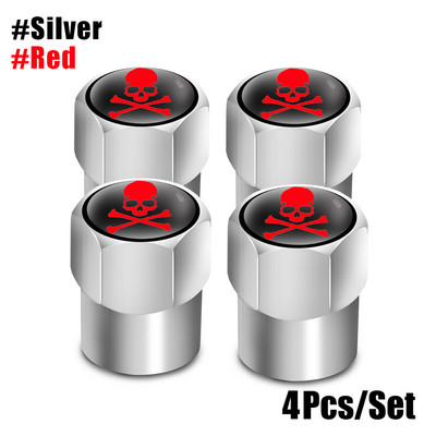 4 bucăți/set Capace de supapă cu logo craniu roșu Accesorii pentru roți de mașină Capac pentru tijă Auto Styling Din aliaj de aluminiu Capace pentru jante pentru anvelope