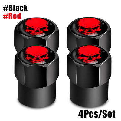 4 bucăți/set Capace de supapă cu logo craniu roșu Accesorii pentru roți de mașină Capac pentru tijă Auto Styling Din aliaj de aluminiu Capace pentru jante pentru anvelope