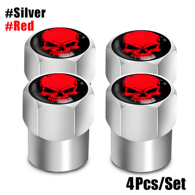 4 bucăți/set Capace de supapă cu logo craniu roșu Accesorii pentru roți de mașină Capac pentru tijă Auto Styling Din aliaj de aluminiu Capace pentru jante pentru anvelope