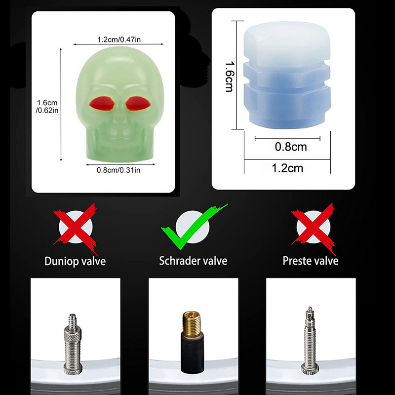 Capace de supapă de anvelopă luminoase pentru mașină, motocicletă, capac de supapă strălucitoare, butuc de roată a anvelopei, decorare pentru stil, accesorii auto, 5 culori