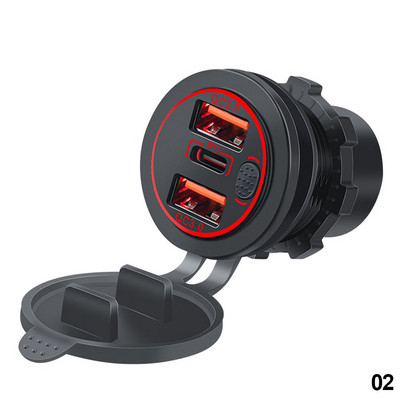 68 W-os kettős QC 3.0 USB és PD Type-C három aljzatú, 12-24 V-os autós töltő érintéskapcsolóval vízálló autós tengeri lakóautóhoz