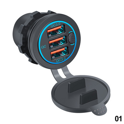 68 W-os kettős QC 3.0 USB és PD Type-C három aljzatú, 12-24 V-os autós töltő érintéskapcsolóval vízálló autós tengeri lakóautóhoz