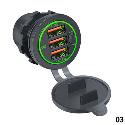 68 W-os kettős QC 3.0 USB és PD Type-C három aljzatú, 12-24 V-os autós töltő érintéskapcsolóval vízálló autós tengeri lakóautóhoz