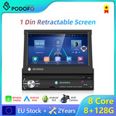 Podofo Autoradio 1 DIN Android autoraadio CarPlay GPS 7" manuaalne IPS sissetõmmatav ekraan universaalne auto multimeediumipleier