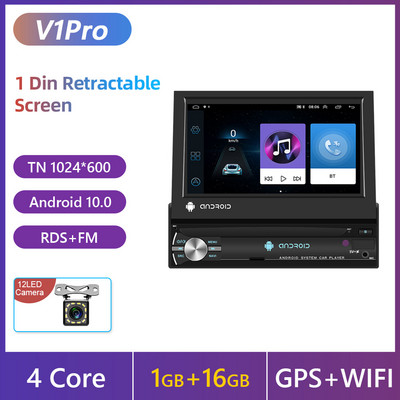 Podofo Autoradio 1 DIN Android autoraadio CarPlay GPS 7" manuaalne IPS sissetõmmatav ekraan universaalne auto multimeediumipleier
