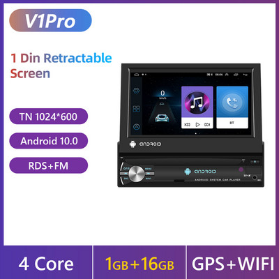 Podofo Autoradio 1 DIN Android autoraadio CarPlay GPS 7" manuaalne IPS sissetõmmatav ekraan universaalne auto multimeediumipleier