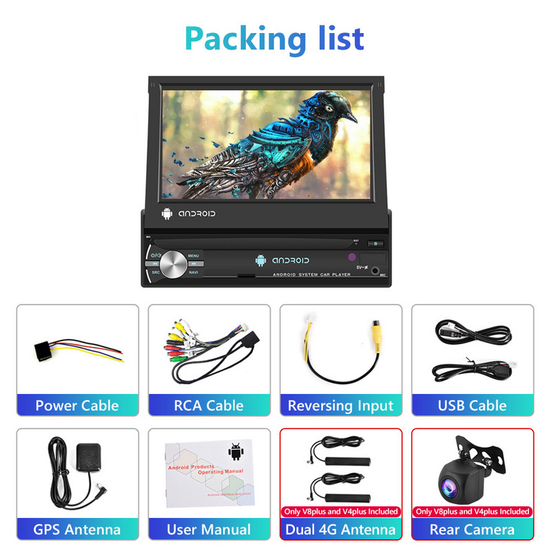 Podofo Autoradio 1 DIN Android automobilinis radijas CarPlay GPS 7" rankinis IPS ištraukiamas ekranas universalus automobilinis multimedijos grotuvas