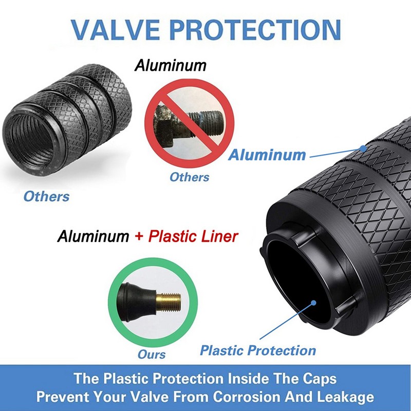 Capace de tijă a supapei anvelopei moletate din aluminiu cu căptușeală din plastic Capace de niplu pentru roți de anvelope rezistente la coroziune pentru mașini și motociclete