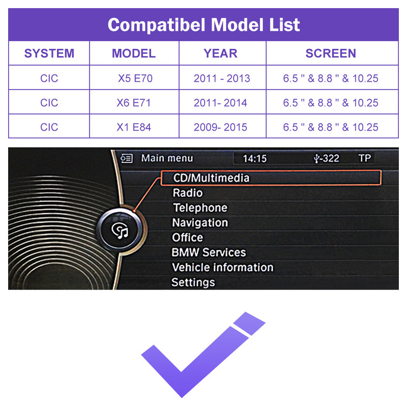 Road Top Wireless IOS CarPlay pentru BMW CIC System X5 E70 X6 E71 2011-2013 X1 E84 2009-2015 cu Android Auto Mirror Link AirPlay