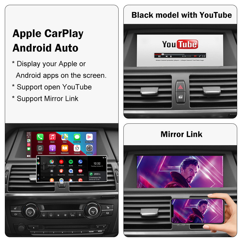 Road Top Wireless IOS CarPlay pentru BMW CIC System X5 E70 X6 E71 2011-2013 X1 E84 2009-2015 cu Android Auto Mirror Link AirPlay