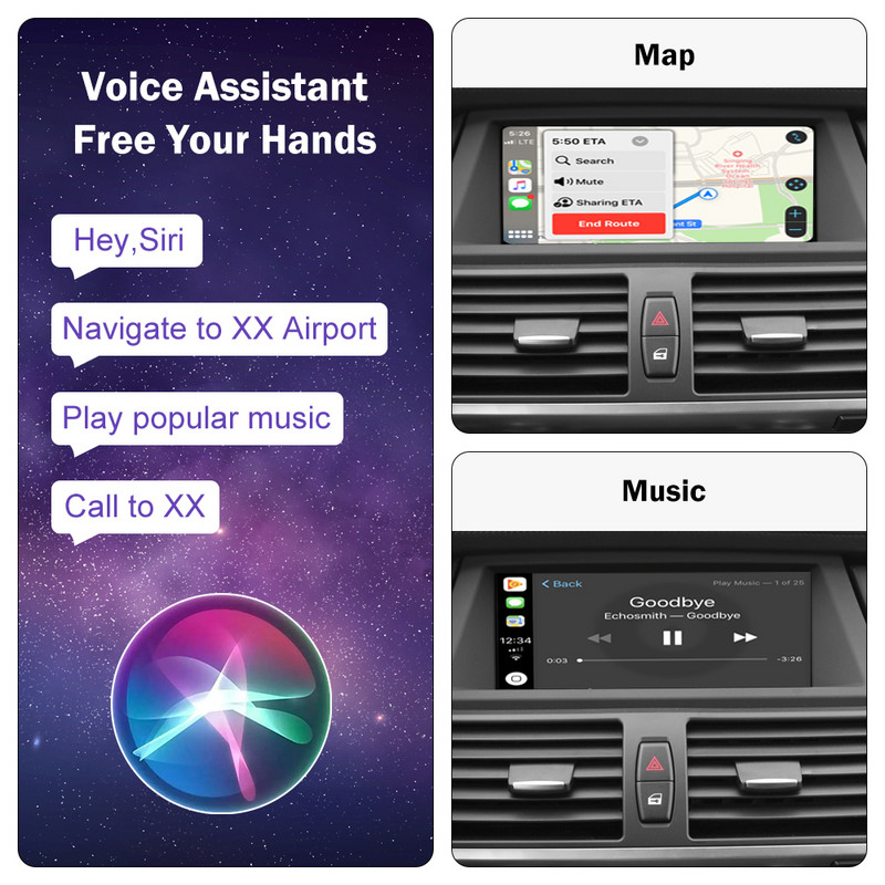 Road Top Wireless IOS CarPlay pentru BMW CIC System X5 E70 X6 E71 2011-2013 X1 E84 2009-2015 cu Android Auto Mirror Link AirPlay