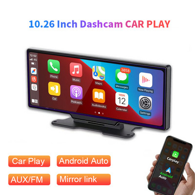 10,26" Apple Carplay vezeték nélküli Bluetooth Android Auto WiFi autós DVR Kettős kamera Felvevő 4K+1080P APP Control Multimédia lejátszó