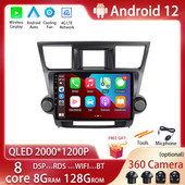 Android 12 - Toyota Highlander 2 XU40 2007 - 2013 Autórádió Multimédia Videolejátszó Navigáció Sztereó GPS No 2Din 2Din DVD