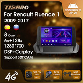 TIEBRO autórádió Renault Fluence 1-hez 2009-2017 Auto Radio Stereo Multimedia Player Carplay fejegység Bluetooth vevő 6G+128G