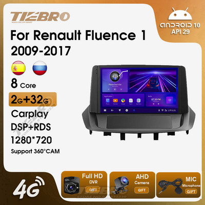 TIEBRO autórádió Renault Fluence 1-hez 2009-2017 Auto Radio Stereo Multimedia Player Carplay fejegység Bluetooth vevő 6G+128G