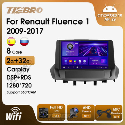 TIEBRO autórádió Renault Fluence 1-hez 2009-2017 Auto Radio Stereo Multimedia Player Carplay fejegység Bluetooth vevő 6G+128G