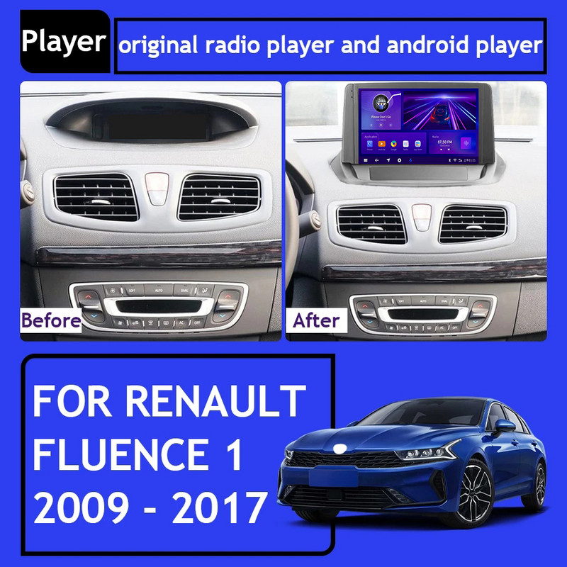 TIEBRO autórádió Renault Fluence 1-hez 2009-2017 Auto Radio Stereo Multimedia Player Carplay fejegység Bluetooth vevő 6G+128G