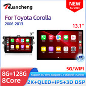 Toyota Corolla 2006-2013 multimédiás videó lejátszóhoz Carplay Android Auto 13" autós sztereó rádiós navigációs GPS 2 Din 4G WiFi