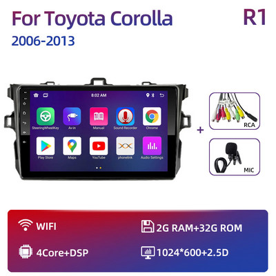 Toyota Corolla 2006-2013 multimédiás videó lejátszóhoz Carplay Android Auto 13" autós sztereó rádiós navigációs GPS 2 Din 4G WiFi