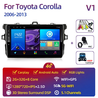 Toyota Corolla 2006-2013 multimédiás videó lejátszóhoz Carplay Android Auto 13" autós sztereó rádiós navigációs GPS 2 Din 4G WiFi