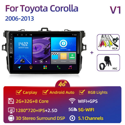 Toyota Corolla 2006-2013 multimédiás videó lejátszóhoz Carplay Android Auto 13" autós sztereó rádiós navigációs GPS 2 Din 4G WiFi