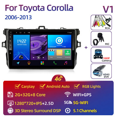 Toyota Corolla 2006-2013 multimédiás videó lejátszóhoz Carplay Android Auto 13" autós sztereó rádiós navigációs GPS 2 Din 4G WiFi
